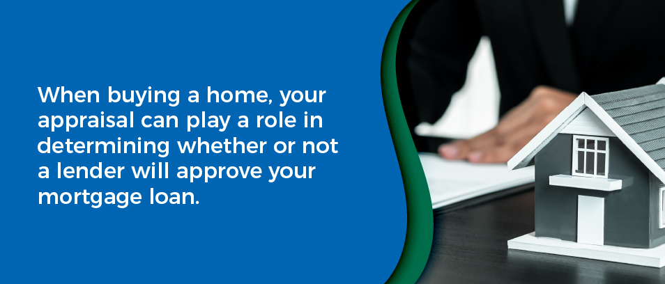 When buying a home, your appraisal can play a role in determining whether a lender will approve your mortgage loan - Close up of a model home on the desk of a mortgage lender